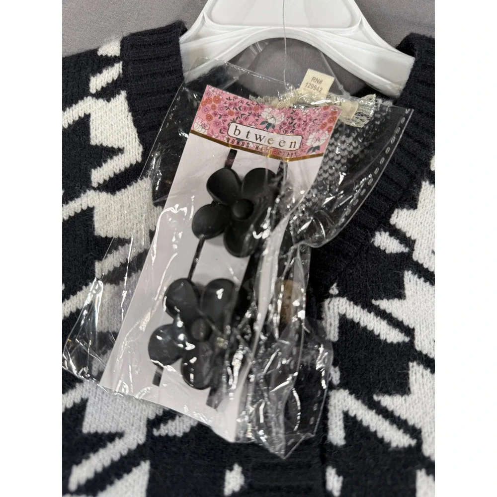 NWT Btween Girls Houndstooth Cardigan Leggings and Hair Clips 3pc Set Size 5